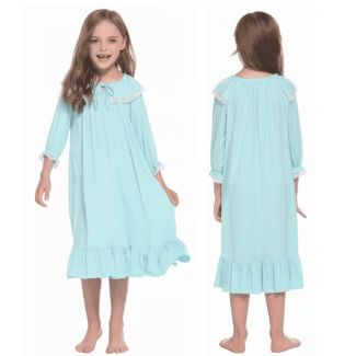 Oudiya Girls Long Sleeve Ruffle Hem Princess Nightgown