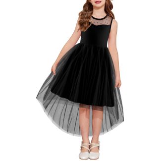 Oudiya Girls High Low Tulle Party Dress with Bow Belt