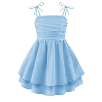 Oudiya Girls Ruched Spaghetti Strap Ruffle Midi Sundress LightBlue Size 6 7Y