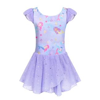 Oudiya Girls Ruffle Sleeve Sparkle Ballet Tutu Leotard MediumPurple Size 3 4Y