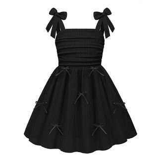 Oudiya Girls Ruched Spaghetti Strap A Line Sundress with Pockets Black Size 4T 5T