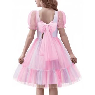 Oudiya Girls Puff Sleeve Tie Back Tulle Party Dress Orchid Size 6