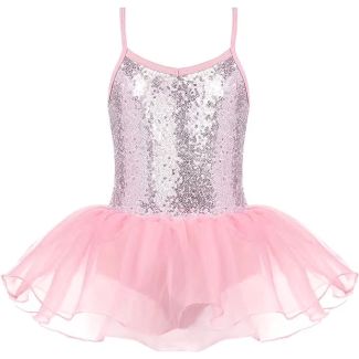 Oudiya Girls Sequin Strap Ballet Tutu Leotard Dress