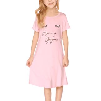 Oudiya Girls Short Sleeve Printed Nightgown