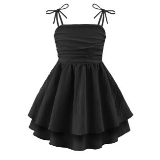 Oudiya Girls Ruched Spaghetti Strap Ruffle Midi Sundress