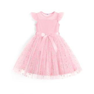 Oudiya Toddler Girls Contrast Mesh Tutu Dress with Belt MistyRose Size 2T 3T