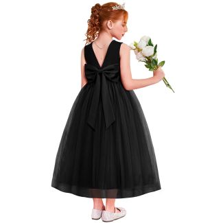 Oudiya Girls Bow Back Three Layer Tulle Formal Dress