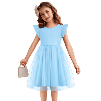 Oudiya Toddler Girls Flutter Sleeve Tulle Tutu Party Dress LightBlue Size 2T 3T