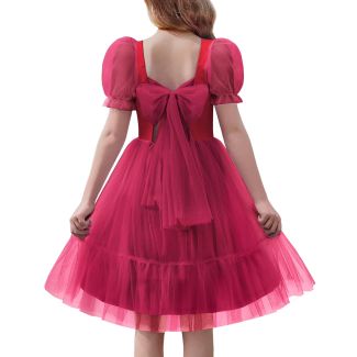Oudiya Girls Puff Sleeve Tie Back Tulle Party Dress Red Size 6