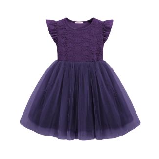 Oudiya Toddler Girls Ruffle Sleeve Three Layer Tulle Tutu Dress Indigo Size 2T