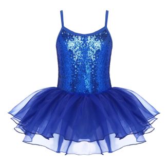 Oudiya Girls Sequin Strap Ballet Tutu Leotard Dress RoyalBlue Size 2T 3T