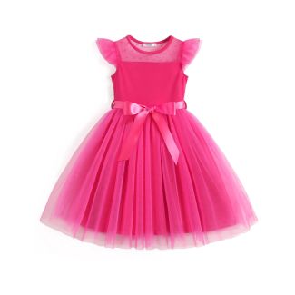 Oudiya Toddler Girls Contrast Mesh Tutu Dress with Belt HotPink Size 2T 3T