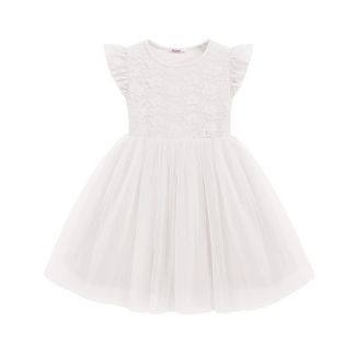 Oudiya Toddler Girls Ruffle Sleeve Three Layer Tulle Tutu Dress White Size 2T