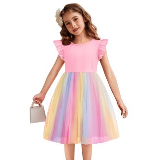Oudiya Toddler Girls Flutter Sleeve Tulle Tutu Party Dress Orchid Size 2T 3T