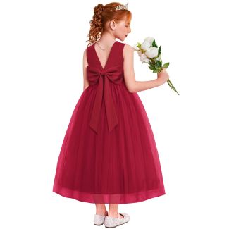 Oudiya Girls Bow Back Three Layer Tulle Formal Dress Red Size 4T 5T