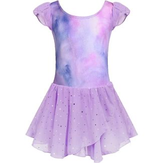 Oudiya Girls Ruffle Sleeve Sparkle Ballet Tutu Leotard Indigo Size 3 4Y