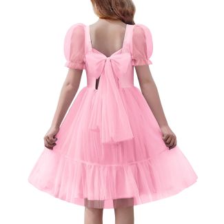 Oudiya Girls Puff Sleeve Tie Back Tulle Party Dress LightPink Size 6