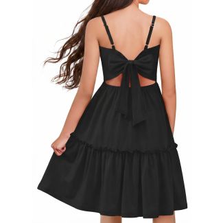 Oudiya Girls Tie Back Ruffle Hem Sundress with Pockets