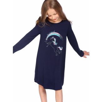 Oudiya Girls Long Sleeve Printed Nightgown Navy Size 4 5Y