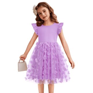 Oudiya Toddler Girls Flutter Sleeve Tulle Tutu Party Dress