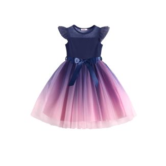 Oudiya Toddler Girls Contrast Mesh Tutu Dress with Belt SlateBlue Size 2T 3T