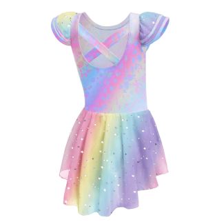 Oudiya Girls Criss Cross Back Ruffle Sleeve Ballet Leotard Dress Tan Size 3 4Y