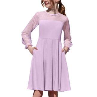 Oudiya Girls Puff Lantern Sleeve Mesh Party Dress with Pockets MediumPurple Size 6 7Y