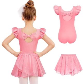 Oudiya Girls Bow Back Ballet Leotard and Removable Skirt Set