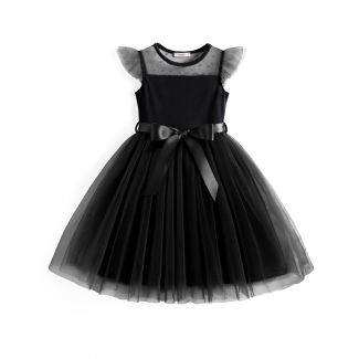 Oudiya Toddler Girls Contrast Mesh Tutu Dress with Belt Black Size 2T 3T