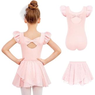 Oudiya Girls Bow Back Ballet Leotard and Removable Skirt Set Pink Size 3 4Y