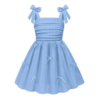 Oudiya Girls Ruched Spaghetti Strap A Line Sundress with Pockets LightBlue Size 4T 5T