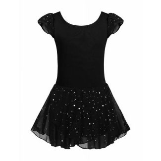 Oudiya Girls Ruffle Sleeve Sparkle Ballet Tutu Leotard