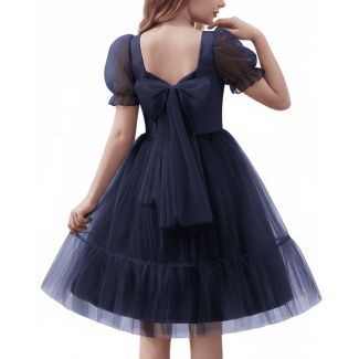 Oudiya Girls Puff Sleeve Tie Back Tulle Party Dress Navy Size 6