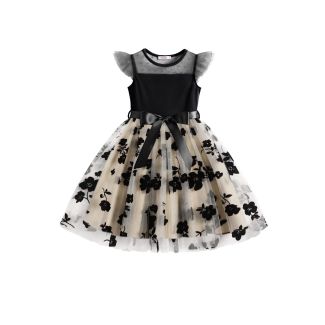 Oudiya Toddler Girls Contrast Mesh Tutu Dress with Belt