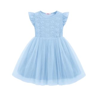Oudiya Toddler Girls Ruffle Sleeve Three Layer Tulle Tutu Dress LightBlue Size 2T