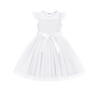 Oudiya Toddler Girls Contrast Mesh Tutu Dress with Belt White Size 2T 3T
