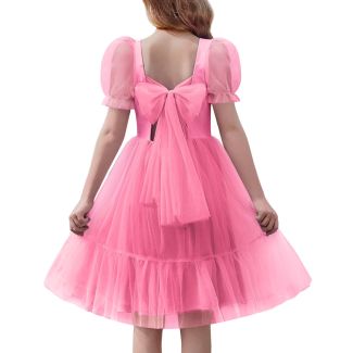 Oudiya Girls Puff Sleeve Tie Back Tulle Party Dress HotPink Size 6