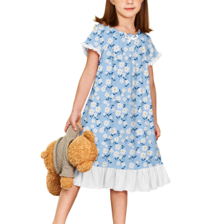 Oudiya Girls Ruffle Hem Bow Nightgown