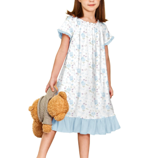 Oudiya Girls Ruffle Hem Bow Nightgown LightSteelBlue Size 3T 4T