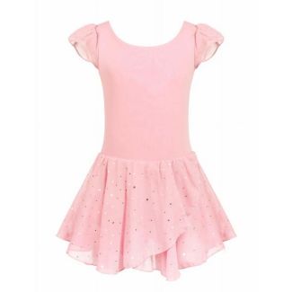Oudiya Girls Ruffle Sleeve Sparkle Ballet Tutu Leotard Pink Size 3 4Y
