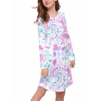 Oudiya Girls Long Sleeve Printed Nightgown SlateBlue Size 4 5Y