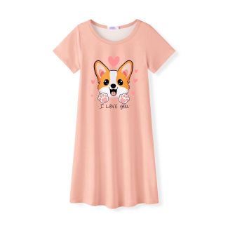 Oudiya Girls Short Sleeve Printed Nightgown RosyBrown Size 4 5Y