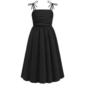 Oudiya Girls Ruched Spaghetti Strap Maxi Sundress with Pockets