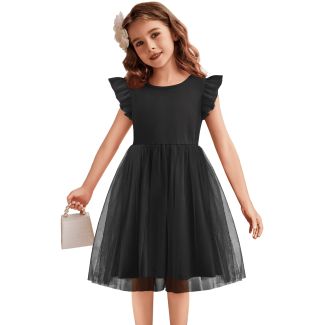 Oudiya Toddler Girls Flutter Sleeve Tulle Tutu Party Dress Black Size 2T 3T