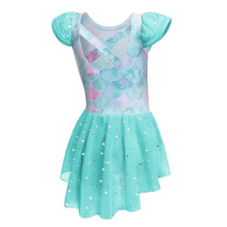 Oudiya Girls Criss Cross Back Ruffle Sleeve Ballet Leotard Dress MediumSeaGreen Size 3 4Y