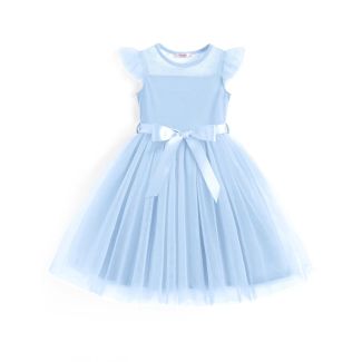 Oudiya Toddler Girls Contrast Mesh Tutu Dress with Belt Blue Size 2T 3T