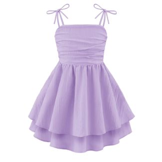 Oudiya Girls Ruched Spaghetti Strap Ruffle Midi Sundress Lavender Size 6 7Y