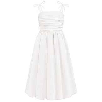 Oudiya Girls Ruched Spaghetti Strap Maxi Sundress with Pockets White Size 6 7Y