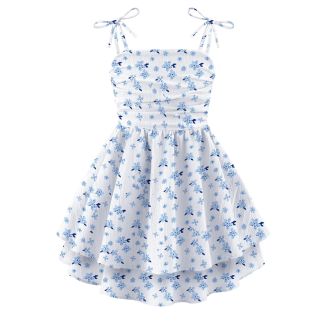 Oudiya Girls Ruched Spaghetti Strap Ruffle Midi Sundress LightSkyBlue Size 6 7Y