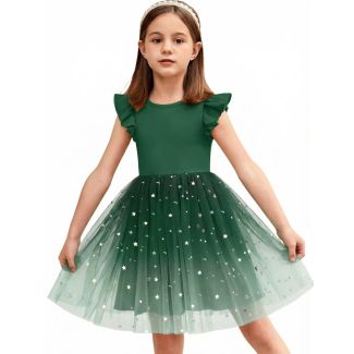 Oudiya Toddler Girls Flutter Sleeve Tulle Tutu Party Dress LimeGreen Size 2T 3T